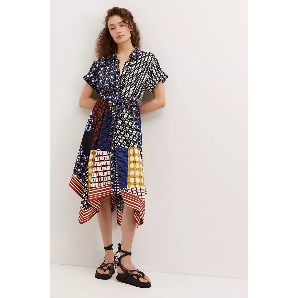 Anthropologie Contrast Midi Shirtdress Blue Motif size XS Bohemian Colorful